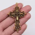 Large 64x43mm ornate gold crucifix cross pendant for custom DIY jewelry making projects - Antique Gold