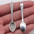 Vintage silver zinc alloy wealth spoon pendant with currency symbols - Wealthy Spoon (B15004) / Antique Silver