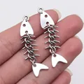 Vintage silver-tone zinc alloy fishbone skeleton charms for DIY jewelry making, 46x11mm size - Antique Silver