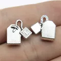 Colgante con forma de bolsa de té plata antigua 15x15mm para creación de joyas DIY - Paquete de 10 / Plata antigua