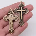 Large antique bronze and gold filigree alloy cross pendants for DIY jewelry making - Antique Bronze