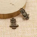 Antique bronze owl charms for jewelry making, double-sided animal pendants 19x12mm - Antique Bronze