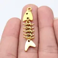 Vintage golden zinc alloy fishbone pendant charm accessory for DIY jewelry making 46x11mm - Antique Gold