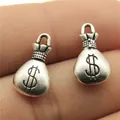 Vintage silver tone money bag charms with dollar sign for DIY jewelry making 17x10mm - Antique Silver Style (B10464) / 1.4g