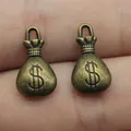Set of vintage bronze money bag charms for DIY jewelry making pendants with dollar sign - Antique Bronze Style (A10514) / 1.4g