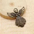 Detailed antique bronze angel wing pendant charm for DIY jewelry making 42x39mm 10g - Antique Bronze