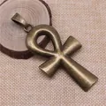 Vintage übergroßer ägyptischer Ankh-Kreuzanhänger aus Bronze für DIY-Schmuck - Antikbronze