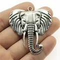 Large textured silver-tone zinc alloy elephant head pendant jewelry accessory for necklaces - Elephant Shape Pendant (B11579) / 54x47mm / Antique Silver