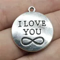 Vintage Silber I Love You Unendlichkeit Anhänger für Schmuckherstellung - I Love You Unendlichkeitssymbol (B13426) / Antiksilber