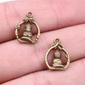 Vintage bronze alloy Buddha pendant with bamboo frame DIY jewelry accessory 16x12mm - Antique Bronze