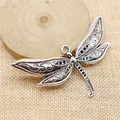 Pendentif libellule détaillé en argent antique pour la création de bijoux DIY, 80x47mm - Argent antique