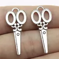 Two small silver alloy scissor charms for DIY jewelry making and craft projects - 10 Pieces Pack / Antique Silver