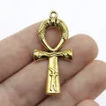 Antique golden brass Egyptian Ankh cross pendant for DIY jewelry making 43x19mm size - Antique Gold