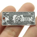 Vintage silver-tone 42x18mm $100 bill alloy charm for DIY jewelry making and craft projects - US Dollar Pendant (B12400_W10-G27) / Antique Silver