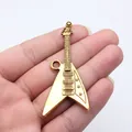 Vintage gold alloy electric guitar pendant charm for DIY music jewelry making accessory. - Antique Gold