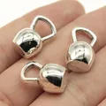 Silver alloy kettlebell charms for sports-themed DIY jewelry making - Antique Silver (B13567)