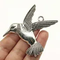 Large antique silver hummingbird bird pendant for DIY jewelry making 68x61mm - Antique Silver (B12838)