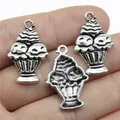 Antique silver ice cream cupcake shaped metal pendant charm for jewelry DIY crafting 27x18mm - Antique Silver