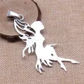 Large retro antique silver fairy dancer sprite pendant for DIY jewelry making 91x42mm - Antique Silver