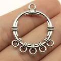 Antique silver finish 34x28mm circular earring connector with 5 hanging loops for DIY - Antique Silver (B12852)
