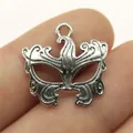 Colgante de máscara de mascarada de aleación plata vintage para joyas DIY 21x22mm - Mini Colgante de Máscara (ABD-C12343) / 10 Piezas/Paquete / Plata antigua