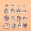 16er Set antike silberne Lebensbaum Anhänger für DIY Schmuckherstellung Bastelzubehör - Lebensbaum (L10266) / 16 Stück/Packung / Antiksilber