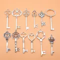 Set of 12 antique silver-colored vintage key pendants for DIY jewelry making accessories - Key Shape (L10312) / 12 Pieces / Antique Silver