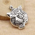 Detailed tiger head pendant charm for DIY jewelry making in antique silver finish - Antique Silver