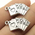 Vintage silver alloy heart flush poker cards pendant charm for DIY jewelry making - Poker Card Pendant (B11932) / 10 Pieces Pack / Antique Silver
