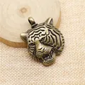 Antique bronze tiger head pendant for DIY jewelry making, 45x34mm vintage charm - Antique Bronze
