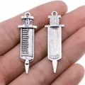 Vintage silver syringe shaped alloy pendant charms for DIY jewelry making, 13x43mm size - Antique Silver