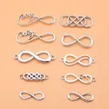 Set of 10 antique silver infinity symbol charms and connectors for jewelry making - Infinity Symbol Series / 10 Pieces/Pack / Antique Silver
