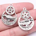 Vintage punk silver raven and moon pentagram charms for DIY jewelry making accessories - Mystic Warlock Moon (B16104)