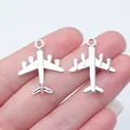 Colgante de avión plateado para hacer joyas DIY 27x21mm - Forma de Avión (B11476) / Plata antigua