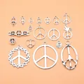 18-delige set antieke zilveren vredessymbool bedeltjes voor DIY sieraden maken hobby - 18 Stijlen Vredestekens (L10168) / 18 Stuks/Verpakking / Antiek Zilver