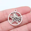 Vintage punk silver raven crow and pentagram star pendant hip hop jewelry accessory - Pentagram Raven (B16454) / Antique Silver