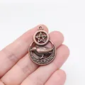 Punk style bronze moon pentagram and crow pendant for necklace jewelry making - Celtic Moon Raven (D11637) / Antique Red Copper