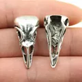 Pair of antique silver bird skull pendants for gothic DIY jewelry making projects - Bird Skull (ABD-C10727) / Antique Silver