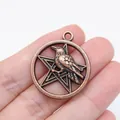 Antique copper finish pentagram raven pendant for gothic punk and rock jewelry accessories - Pentagram Raven Round (D11638)