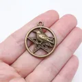 Vintage bronze raven pentagram pendant charm for punk gothic occult jewelry making - Hollow Pentagram (A13601)