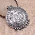 Großer Vintage Antiksilber geschnitzter Phönix Vogel Rundanhänger 55x69mm Accessoire - Antiksilber