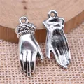 Antiksilberne 26x10mm Handflächen-Anhänger für DIY-Schmuck, Vorder- und Rückseite abgebildet - Antiksilber