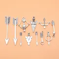 Set of 11 antique silver bow and arrow charms for jewelry making, assorted arrow designs - Arrow Bow Style Pendants (L10156) / 11 Pieces/Pack / Antique Silver