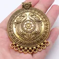 Antiker goldener Phoenix-Vogel graviert Rundanhänger, 55x69mm handgefertigter Schmuck - Altgold