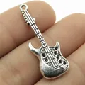 Antique silver electric guitar charm pendant 36x12mm for retro DIY jewelry making - Guitar Pendant (B11593) / Antique Silver