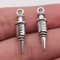 Pair of antique silver syringe pendants for DIY jewelry making, 7x25mm metal charms. - 3D Syringe Pendant / Antique Silver
