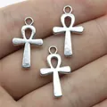 Set mit drei silbernen Ankh-Kreuz-Anhängern für DIY-Schmuck, 22x13 mm große Charms - Antik Silber (B10352)