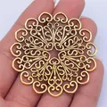 Large antique gold finish Mandala pattern filigree circular pendant for DIY jewelry making - Geometric Mandala Charm (D10443) / Antique Gold