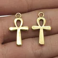 Paar goldene 22x13mm Ankh-Kreuz Anhänger für DIY-Schmuckherstellung und Handwerk - Antik Gold (D10338)