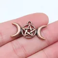 Antique copper triple moon goddess pentagram pendant for DIY jewelry making accessory - Antique Red Copper
